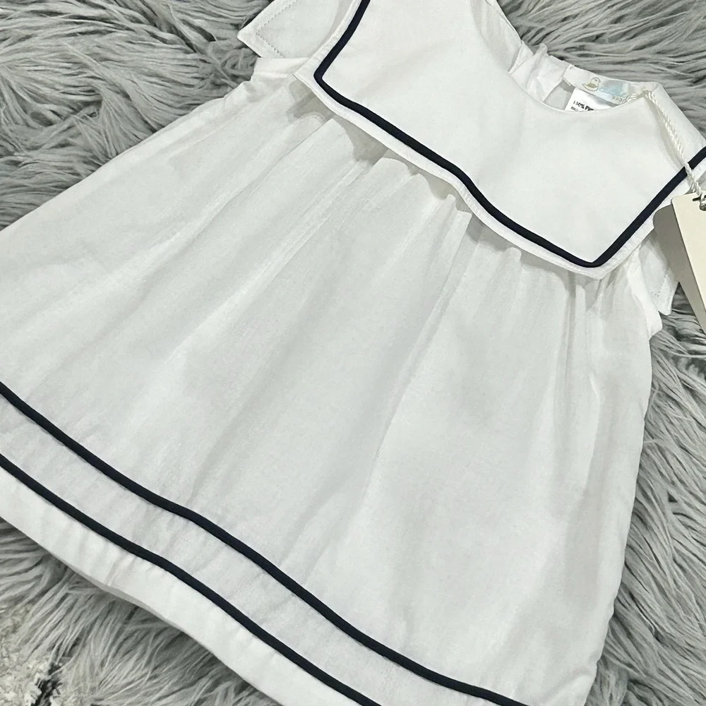 Cuclie Baby Pima Cotton Girls White Nautical Dress Size 0/3 Month NEW‎